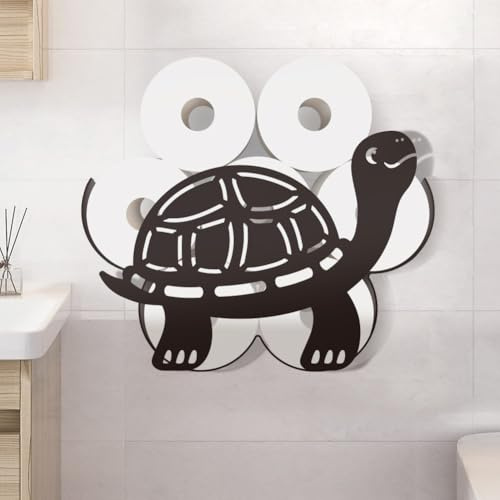 WADORN Porte Papier Toilette en Métal Tortue pour 8 Rouleau Supplémentaire Rangement Mural Décoratif pour Papier Toilette Motif Animaux Noirs pour Salle de Bain Maison Ou Bureau