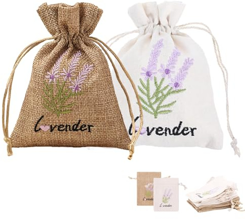 Lavendelsäckchen Leer, 16 Stück Lavendel Säckchen zum Befüllen, Weiß Segeltuch und Leinen Stoffbeutel mit Kordelzug für Lavendel, Gewürze und Kräuter (16er)