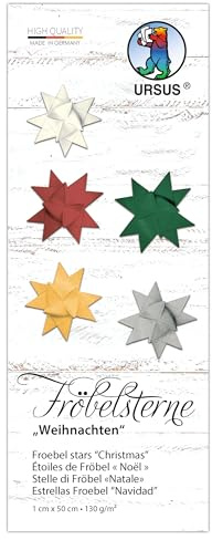 URSUS 3497 00 99-Stelle di Fröbel Natale, 130 g/m² di Carta da Disegno in Argilla, 100 Strisce Pieghevoli, Formato 1 x 50 cm, Ø 4,3 cm, 5 Colori, con Istruzioni, Multicolor, One Size