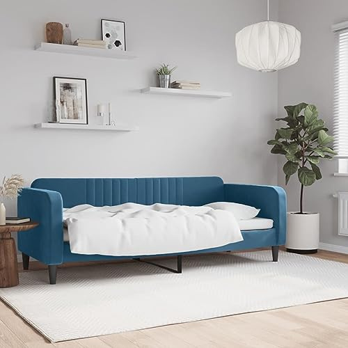 QJBSAVVA Samt Tagesbett 80x200 cm Blau mit Metall-Massivholz Gestell, Schlafsofa 2-in-1 für Gäste, platzsparendes Daybed modernes Design für Wohn- und Schlafzimmer
