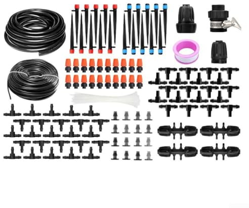 Kit completo de riego de jardín, sistema de riego por goteo con aspersor, juego de refrigeración por nebulización para plantas de patio de invernadero (30 m)