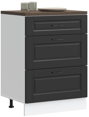 YunCangg Porto köksunderskåp, svart, trämaterial, 60 x 46 x 81,5 cm, justerbara fötter, köksskåp för porslin, kastruller och stekpannor, lättskött