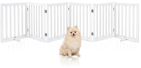 COSTWAY Absperrgitter Hunde 60cm Hoch, Schutzgitter Holz, Kindergitter klappbar, Treppengitter Hundeabsperrgitter flexibel Türschutzgitter (6 Paneelen, Weiß)