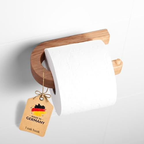 Craman Toilettenpapierhalter Holz Eiche ohne Bohren – Klopapierhalter selbstklebend, WC Rollenhalter klebbar, Klorollenhalter Holz, WC Papier Halterung bohrfrei