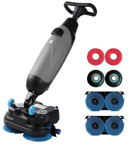 Acentesoft Fregadora de Suelos Profesional 18, Máquina de Limpieza de Pisos Industrial con Doble Cepillo, Aspiradora Eléctrica para Oficina, Almacén y Gimnasio (Rojo/Gris)(Gray)