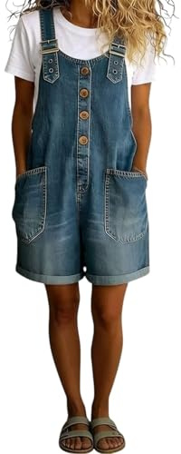 Salopette Jeans Donna Estiva Corta Cotone Elegante Tuta in Denim Pantaloni da Lavoro Lunghi Jumpsuit Intera Comoda Larga con Tasca Spalline Regolabili Leggera Baggy Salopettes da Casa Playsuit Mare
