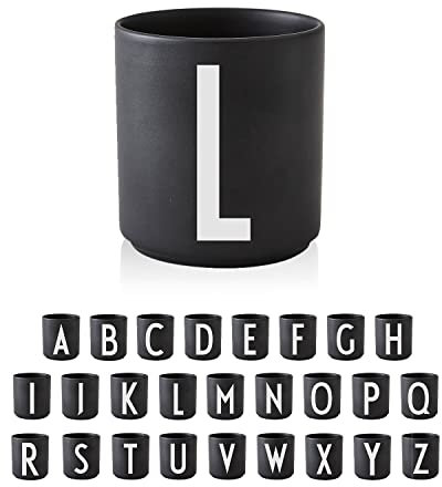Design Letters Porzellan Kaffeetassen A-Z | Schwarze Tassen für Weihnachten, Weihnachtsgeschenke Kleinigkeiten, Weihnachtsgeschenke für Frauen, Männer | Kaffeebecher | Tasse Personalisiert | 250 Ml