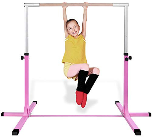 COSTWAY Barra Horizontal de Gimnasia para Niños Barra para Entrenamiento Altura Ajustable Carga hasta100kg (Rosa)