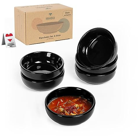 Urban Lifestyle 6 cuencos para salsas, redondos, esmaltados a mano, Ayumi, color negro