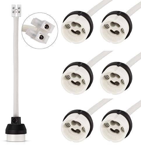 DiCUNO GU10 Fassung mit 15cm Stromleitung und Aderendhülsen, Keramiksockel, VDE, Brandschutz Renovierfassung, 0,75mm² Kabel, 300W 250V, hitzebeständig bis 600°C, 6er Pack