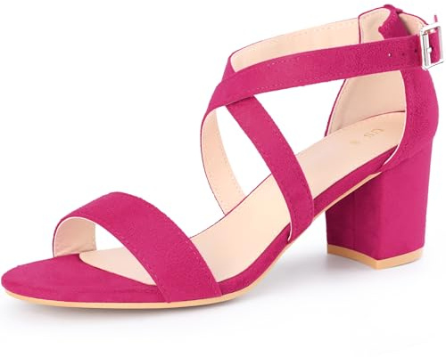 Allegra K Women's Crisscross Ankle Strap Block Heel Sandals | 2 1/2 inches Heels for Women, Mid Heel for Party, Office, Open Toe Heel Sandal with Adjustable Buckle Strap