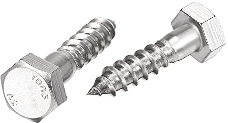 sourcing map Hexagonal Tire-fond M10 x 40mm 304 Inox Acier Demi-fil Autotaraudeuse Boulons pour Bois Vis 10Pcs