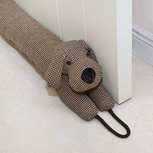 Marwood Zugluftstopper, dekorativer Windstopper, 96,5 cm, für Türen und Fenster, beschwerter Tier-Windstopper, Schlangen-Geräuschblocker mit Aufhängeschlaufen, brauner Hund