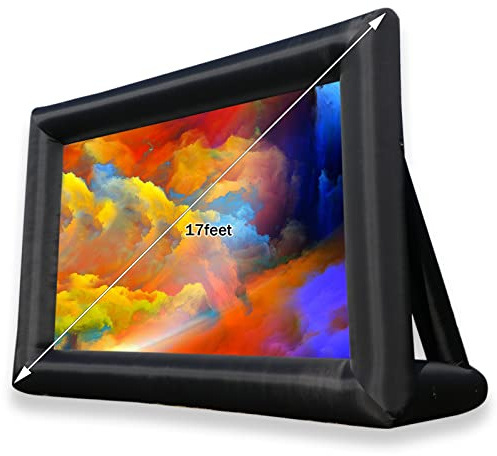 staelea 17ft Inflatable Projector Movie Screen for Outside and Indoor Theater Projector Screen，Supports Front and Rear Projection，Includes a Powerful Fan, Strapping, Repair Kit and Storage Bag