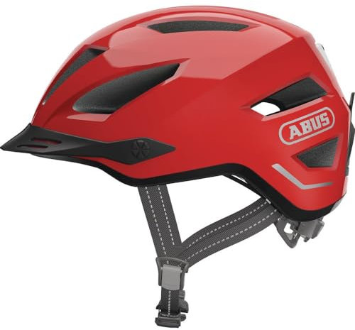 ABUS Stadthelm Pedelec 2.0 - Fahrradhelm mit Rücklicht und Regenhaube - für den Stadtverkehr - Damen Herren - Rot, Größe L, Rot (blaze red), L (56-62 cm)