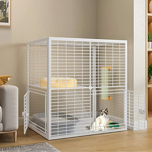 Katzenkäfig – Laufstall Für Katzen, Katzengehege Innen -DIY Kleintierkäfig Für Kaninchen, Meerschweinchen, Welpen Portable Metalldraht Yard Fence, Großer Auslaufplatz ( Color : White-A , Size : 92*47*