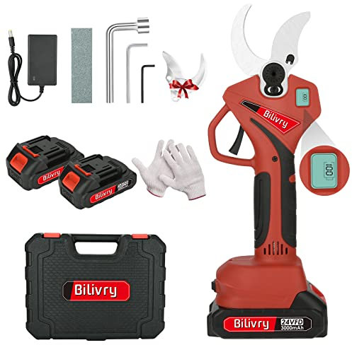 Forbice Potatura Elettrica,40mm Forbici Potatura a Batteria con Display Digitale, 2x3000 mAh Batteria,Forbici Professionali Senza Fili Adatto per Frutteto,Giardino,Fattoria