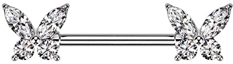 beyoutifulthings Brustwarzen-piercing Gold Silber Schmetterling Zirkonia Clear Brust-piercing Nippel-piercing Chirurgenstahl Stab 11-mm