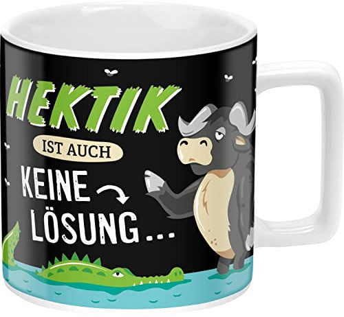 GRUSS & CO Tasse Motiv Hektik | lustiger Becher | Porzellan, Kaffeetasse groß 45 cl | Schwarz, 48245