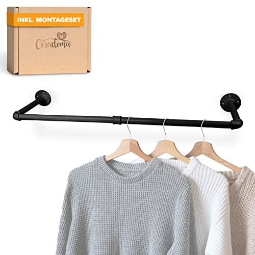 Coradoma Kleiderständer für die Wand Schwarz | Kleiderstange Wandmontage als Jackenständer Garderobe | Garderobenstange 97 x 25 x 8,5 cm, Garderobenleiste Gardinenstange bis 50 kg belastbar