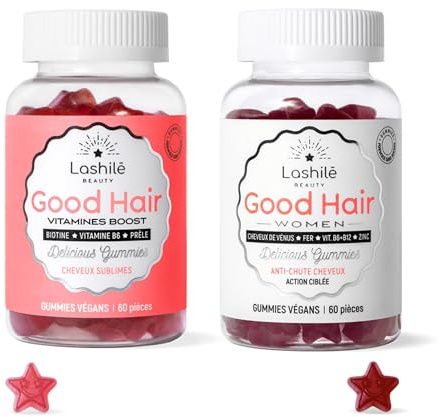 Lashilé Beauty Pack Good Hair & Good Hair Women Pousse et AntiChute | Complément alimentaire cheveux - Gummies biotine, fer, zinc - +20% de volume et chute freinée chez 92% - 120 gummies