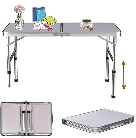 90cm/3ft Kleiner faltender TV-Tablett-Tisch Justierbarer Höhe (37/67CM), tragbare Camping-Tische, die Couchtisch-Beistelltisch für kleinen Raum Falten, weiß