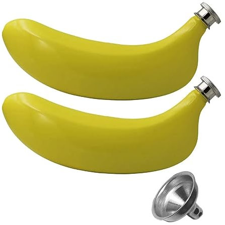 5 Oz Flasque Banane Jaune Pot à Vin avec Entonnoir Flacon à Whisky de Poche Acier Inoxydable pour Camping L'escalade Randonnée Pique-nique, Paquet de 2