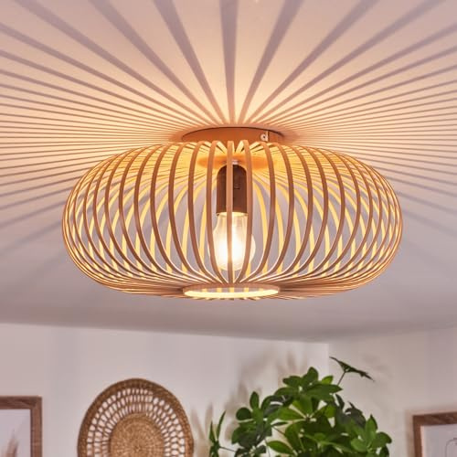 HOFSTEIN Deckenleuchte Oravi, Deckenlampe aus Metall in Beige/Schwarz, Leuchte im Industrial/Retro/Vintage-Design, Lichteffekt durch Gitter-Optik, Ø 40,5 cm, E27, Wohnzimmer, Esszimmer, Schlafzimmer