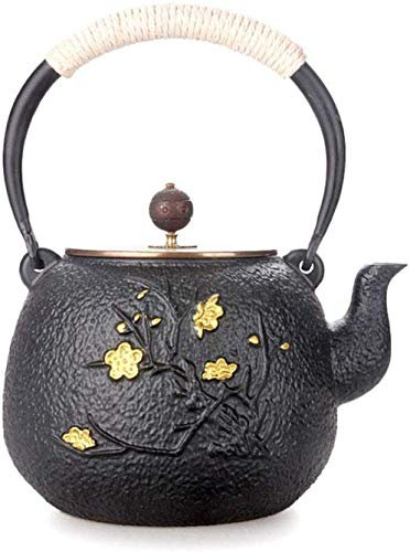 Juegos de té simples y creativos Hierro fundido Juego de té hecho a mano Hervidor Juego de té Kung Fu Olla de hierro sin recubrimiento Ese Olla de hierro fundido Ciruela 1 4L shh