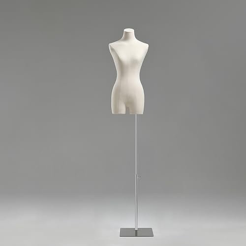 Rozhuhro Schaufensterpuppe Torso weiblich, Höhenverstellbar Mannequin, mit Höhenverstellbar Metall Standfuss Sockel, Deko Mannequin, Weiblich Schaufensterpuppe,A