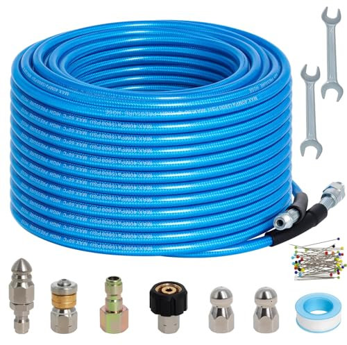 30M High Pressure Washer Hose Kit Compatible with Karcher K2-K7 Bosch Lavor Nilifisk Series Pressure Washer, 400Bar/5800PSI Extension Hose Drain Includes 4 Adapters & 4 Nozzles, Kink Resistant