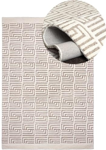Mazovia Wollteppich - Natürliches Material Japandi, Handwebteppich Robust & Naturprodukt, für Wohnzimmer, Schlafzimmer, Esszimmer - Creme Beige - 200 x 300 cm