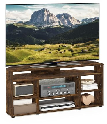 Furinno Jensen Mueble De TV Centro De Entretenimiento De Esquina Consola De TV para TV De hasta 55 Pulgadas para Sala De Estar Dormitorio, Pino Ámbar