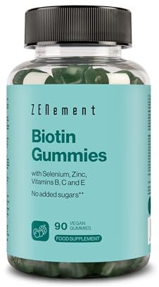 Biotin-Gummibärchen für Haare, Haut und Nägel - Ohne Zucker und Süßstoffe - mit Selen, Zink und den Vitaminen A, C, E und der B-Gruppe - 90 vegane Gummibärchen - Geschmack Waldfrüchte – Zenement