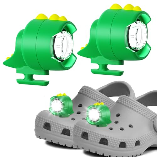 Lot de 2 phares pour chaussures - Élégants dinosaures - 3 modes - Lampe de poche LED - Durée de 145 heures - Étanchéité IPX5 - Veilleuse pour chaussures - Pour filles et garçons