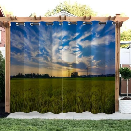 SYHIEGO Weizenfeld Vorhang Outdoor Sonnenuntergang Vorhänge Wasserdicht 2er Set Outdoor Vorhang mit Ösen Wetterfest Vorhang Pavillon Outdoor Gardinen für Balkon Terrasse,213x260cm
