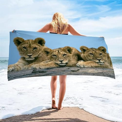 okoikfc 3D Strandtuch 150x200 cm Löwe Badetuch Groß Löwe Microfaser Handtücher Weich Schnell Trocknen Strandhandtuch Herren Frauen Badetücher, Strandtücher Strandlaken Handtuch A1665
