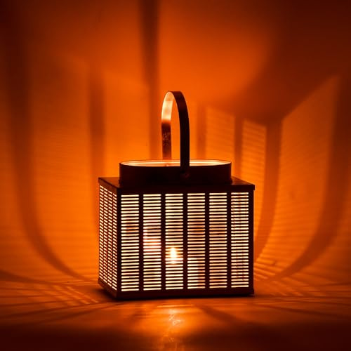 Marrakesch Boho Deko Windlicht Laterne 16cm aus Metall eckig in weiß | Teelichthalter als Tischdeko Wohnzimmer Deko | Kerzenhalter Windlichter Pacom als Balkon Terrasse & Garten Aesthetic Gartendeko