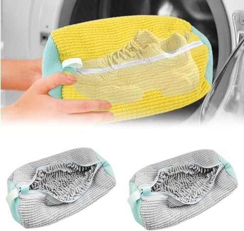 Ningmo Schuhe Waschbeutel Wäschenetz Mit Bürsten - Wäschesack Mit Reißverschluss Für Schuhe Sneaker - 360°-Rundum-Reinigung Anti Aufwickel Schuhbeutel Für Waschmaschine Und Trockner (Grau, 1pcs)