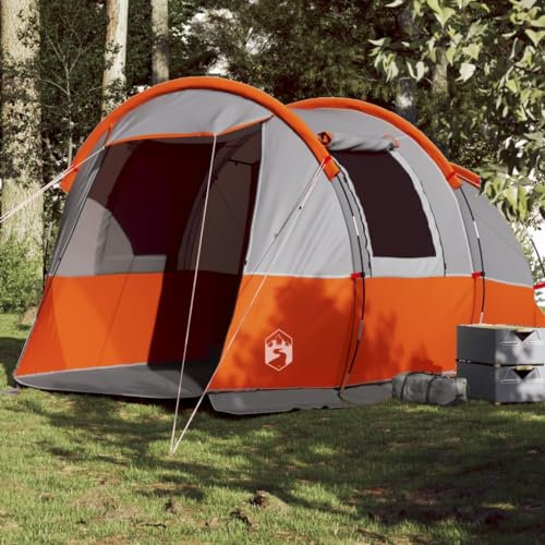 Tunnelzelt 4 Personen Grau und Orange Wasserdicht, CIADAZ Caming Zelt, Camping Tents, Camping-Zelt - 94633