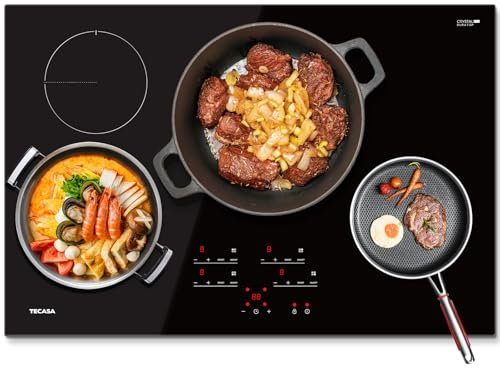 30 Inch Induction Cooktop 7400W, TECASA Built-in Induction Stovetop with 4 Boost Burner, Timer & Child Safety Lock, 9 Heating Level, Sensor Touch Control, 240V, Drop-in Electric Stove Top