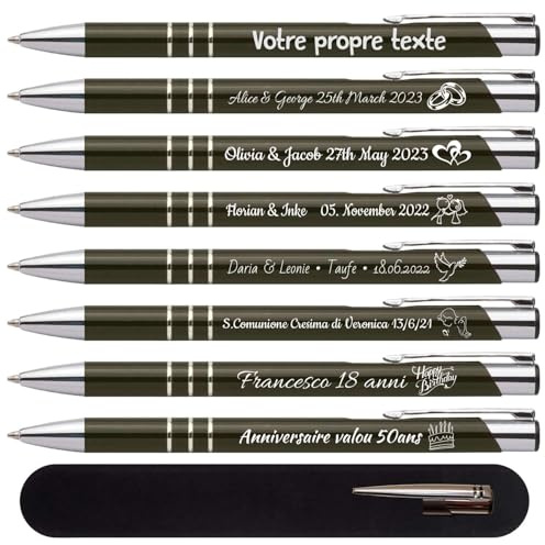 DECORS concept Stylo personnalisé en métal de haute qualité - Lot de 50 - Idéal comme cadeau personnalisé pour les invités lors de mariages, communions, anniversaires (Gris foncé)