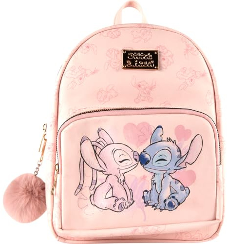Cerdà Disney Lilo y Stitch Mochila - Piel sintética - Motivo Stitch y ángel - Rosa