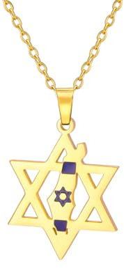 EUEAVAN Collier avec pendentif étoile de David pour femme - Palestine - Drapeau juif - Carte du Moyen-Orient - Bijoux nationaux arabes - Cadeaux judaïques pour hommes, M, Acier inoxydable, Pas de
