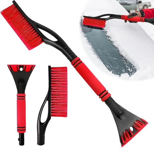 JIEBAO Spazzola da Neve per Auto, 2in1 Raschietto Ghiaccio per Auto con Impugnatura Morbida Antiscivolo, Snow Brush Scraper di Ghiaccio per Parabrezza e Finestrini Dell'auto (Rosso)