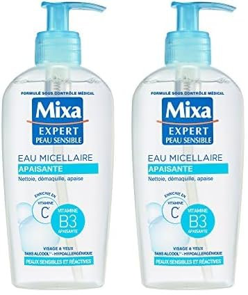 MIXA - Eau nettoyante - APAISANTE Peaux très sensibles et réactives - 200ml,(l'emballage peut varier) (Lot de 2)