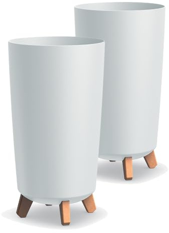 Tymar Übertöpfe groß mit Füßen, Blumenübertopf, Blumentopf Gross, Blumenkübel matt, Pflanzkübel für Außen und Innen ((2pack) Weiß ; Höhe 44,5 cm/ø 24 cm)