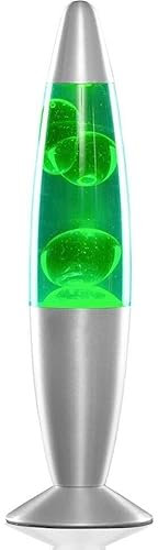 CELLUSTOP Lavalampe mit Wachs in Form einer Rakete – Nachtlicht Lavalampe – Magma-Lampe mit Flüssigbewegung – 2 Leuchtmittel enthalten – Schalter – 20 Watt – 34 cm – Glas und Aluminium – Grün