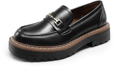 DREAM PAIRS Mocasines de plataforma para mujer, de tacón grueso, sin cordones, para negocios, oficina, informales, elegantes, Negro PU, 43 EU