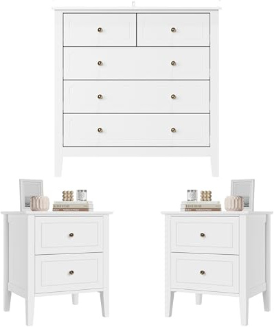 FOREHILL Set di 3 Mobili per Camera da Letto, Set di Cassettiera e Comodino